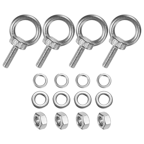 M METERXITY 4-Sets Stainless Eyebolt M6x20mm Shoulder Lifting Eye Bolt with Nuts Washers Male Screw Thread Ring Shoulder Eye Bolts Length 0.79 Inch for Suspending/Fastening