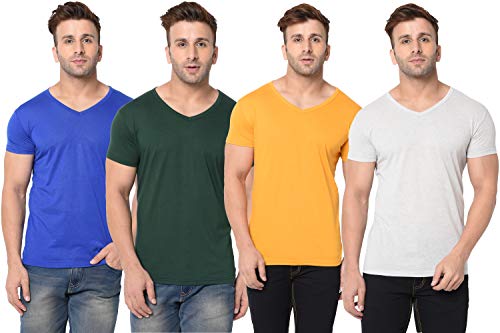 Image of JANGOBOY Men's Solid Half Sleeve V-Neck Cotton Blend T-Shirt