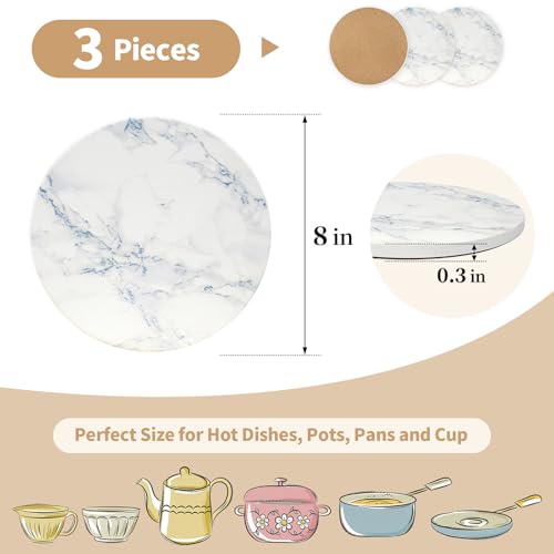 Image of 8 Inch Trivets for Hot Dishes, Pots and Pans, Marble Style Ceramic Trivet with Holder, Heat Resistant Hot Plate Mats for Countertops, Table, Home Essentials, Farmhouse Decor, Set of 3