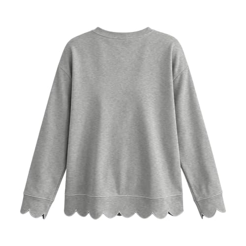PXQIRMR Long Sleeve Tops for Women Crew Neck Scalloped Hem Pullover Gray - image 6