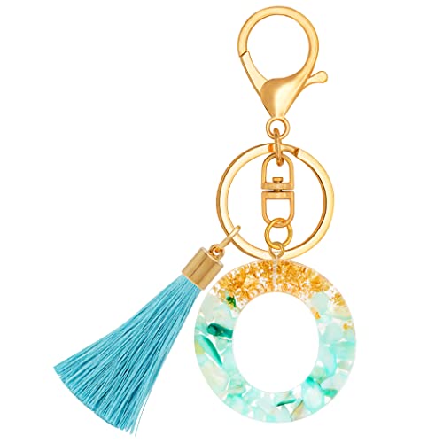Chaveiros com letra inicial para meninas e mulheres, chaveiro de borla fofo ciano para mochila escolar, Azul, Standard