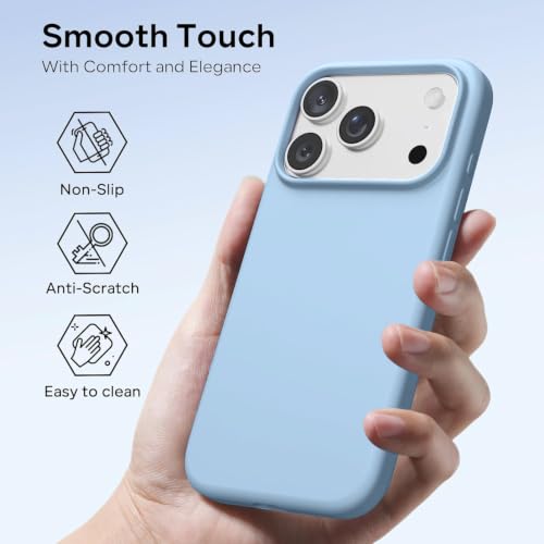 Image of DIZORO Compatible with (iPhone 18 Pro Max Case)(2026), Liquid Silicone 3 Layers Full Covered Soft Gel Rubber Phone Case,Shockproof Protective Cover with Anti-Scratch Microfiber Lining-Ice Blue