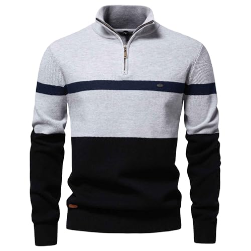 Men's Quarter Zip Pullover Sweater, Autumn and Winter Stand up Collar Sweater, Half Zip Color Blocked Sweater