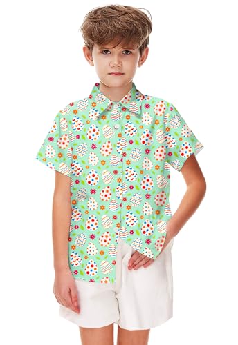 Image of Remimi Unisex Kids Hawaiian Button Up Shirt Boys Funny Print Aloha Beach Short Sleeve Tops 5-14 Years