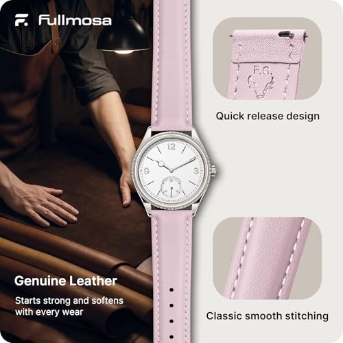 Image of Fullmosa 14mm Quick Release Leather Watch Band | Traditional Smartwatch Replacement Strap for Women Formal Daily Commute, Sand Pink&Silver Buckle
