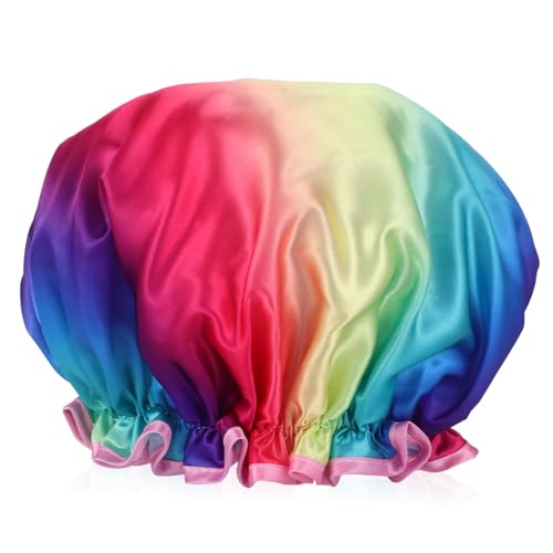 minkissy Gorro De Ducha Satinado De Doble Capa Gorra De Mujer Diadema De Spa Gorro De Ducha Reutilizable Para Mujer. Destacando Gorro De Baño Gorros De Ducha Gorra De Baño Sombreros Satín