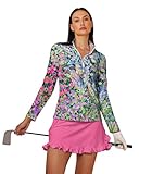 Women's Golf Polo Shirt Long Sleeve Sun Protection Top Paisley Fall Winter Ladies Golf Attire Clothes Blue-Floral