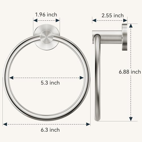 Image of FORIOUS Towel Ring, SUS304 Stainless Steel Modern Hand Towel Holder Rack Hanger Round for Bathroom Wall Mounted, Ideal for Bath, Kitchen, RV (2 Pack, Brushed Nickel)