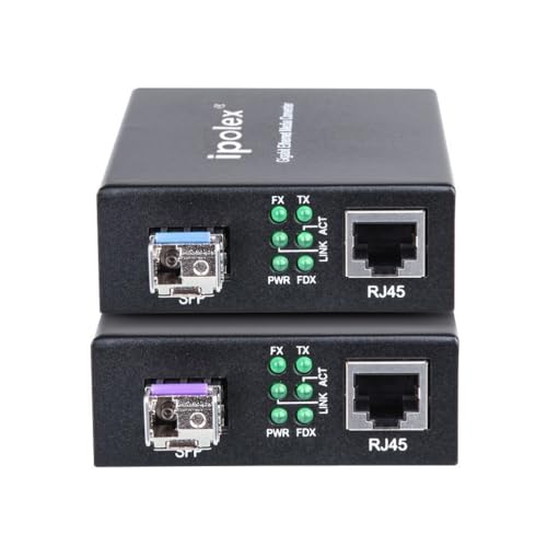 Image of ipolex A Pair of Bidi Gigabit Single-Mode LC Fiber to Ethernet Media Converter, with BiDi SFP LX Module, 1310nm /1550nm, SMF, up to 20-KM, 1.25G Fiber Media Converter,1000Base-LX to 10 /100 /1000Base-TX