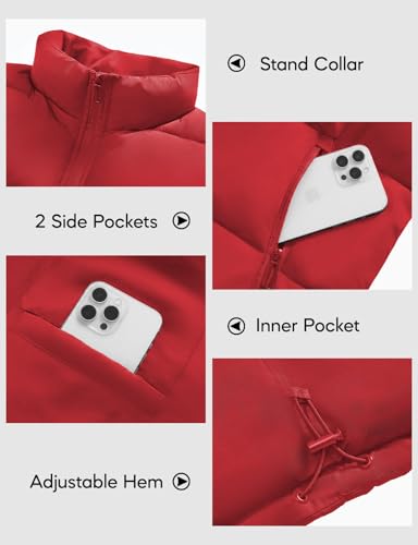 Image of WHN Men's Casual Puffer Vest Lightweight Full Zip Up Work Sleeveless Jacket Stand Collar Outerwear with 3 Pockets