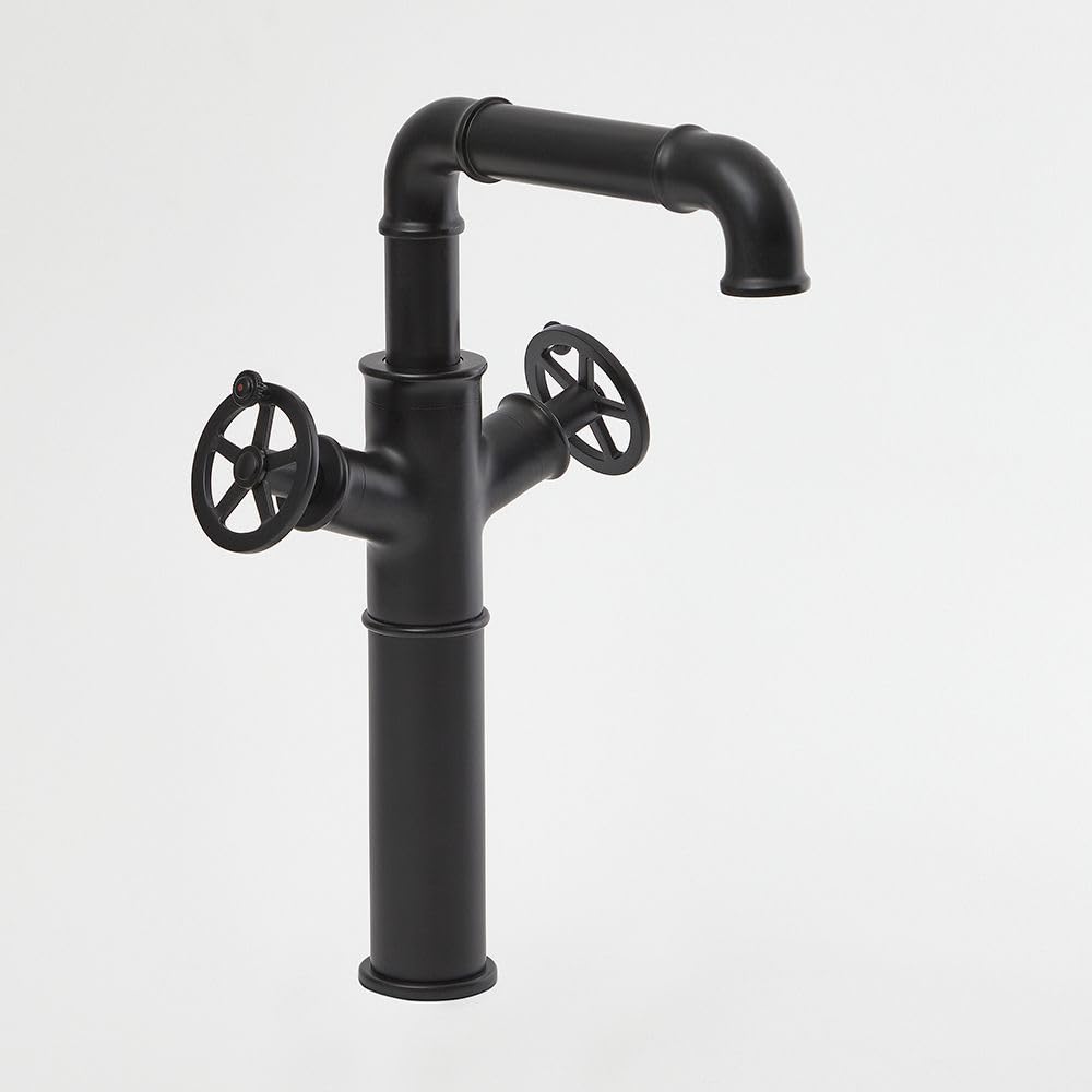 Milano Black Zandra High Rise Bathroom Basin Mixer Tap Circular Handle Swivel Spout