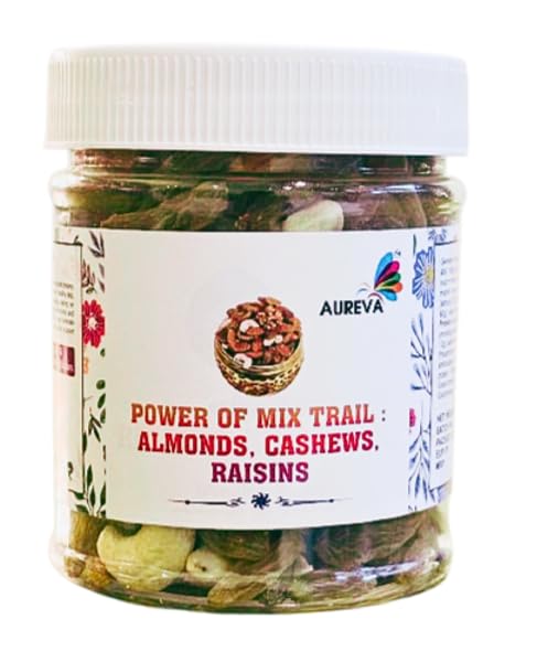 Aureva Premium Mixed Dry Fruits | Premium Almonds, Crunchy Indian Cashews & Sweet Long Raisins | Gluten-Free Trail Mix | Healthy Nutrient Dense Superfood Snack | No Added Preservatives | Healthy Pre-Workout | 350Gm Reusable Pet Jar-image-20