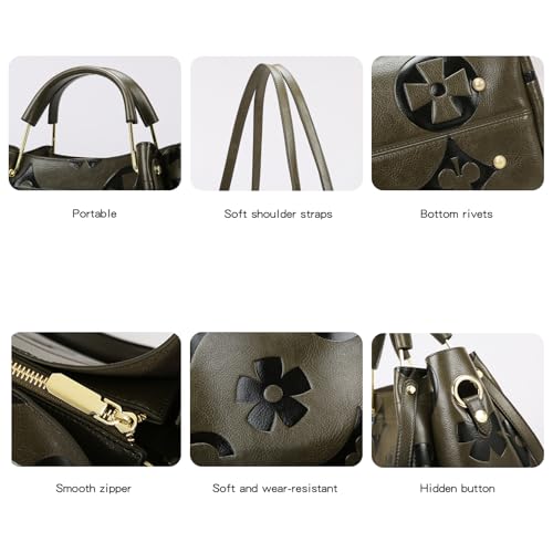 Image of Travistar Floral Handbags Purses Women - Embossed Vegan Leather Top Handle Handbag Set Large Shoulder Bag Ladies Bucket Tote