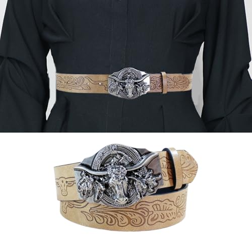 Waist Belt Punk Chain Embossed Belt Carved Cow Buckle Retro Floral Buckle Waist Chain Belt2