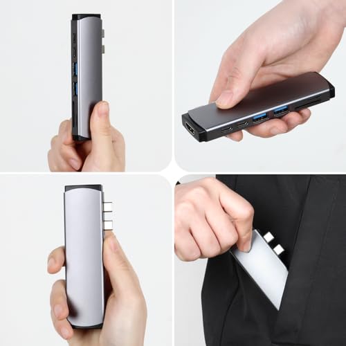 Image of USB C Docking Station 7 in 2 Portable Type C USB HUB with 4K HDMI Port, 2xPower Delivery C Hub, 3.0 High Speed Data Transfer 2xUSB Ports, Micro SD /TF Card Reader for M2, M1 and More (Space Grey)