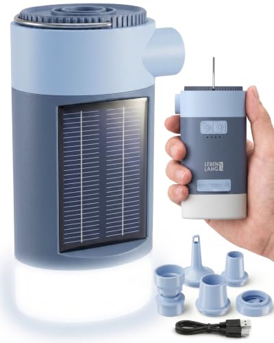 LEBENLANG 3 in 1 Elektro Luftpumpe Akku - 4 5kPa & 4000mAh mit Solarpanel I IPX4 Elektrische Pumpe Akku Elektrische Luftpumpe Boot Camping Zelt Aufpumpen Schlauchboot Kabellose Air Pump Aufblasgerät