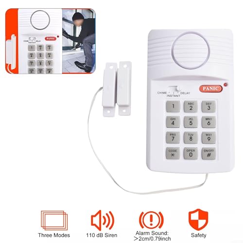 Wireless Door Alarm with Keypad Password Entry, Loud Burglar-Alert, Magnetic Sensor for Shed, Garage, Caravan or Home Security, Battery Powered Indoor Use with Adjustable Chime - Image 5