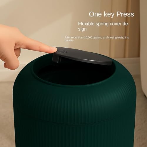 Image of ZENOVIA Modern Floor-Standing Dustbin with Legs | Push-Button Lid | Green Ribbed Plastic Waste Bin for Bedroom, Living Room & Kitchen | Large Capacity Decorative Trash Can | Push-Button Lid, Ribbed Plastic, With Legs, Odour-Free