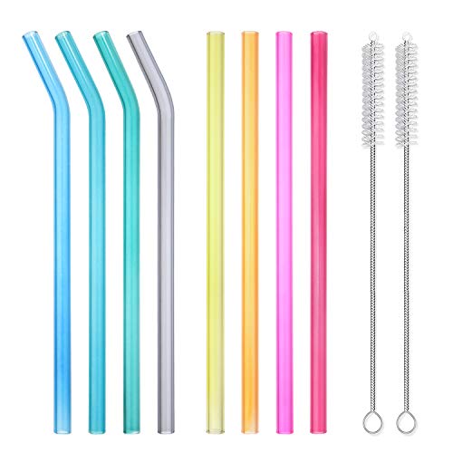 Hiware 8-Pack Reusable Glass Straws - Drinking Straws for Milkshakes, Juices, Frozen Drinks, Smoothies, Bubble Tea