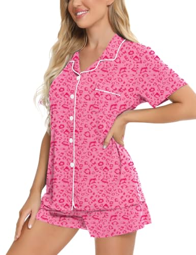 Image of SWOMOG Womens Button Down Pajamas Set Short Sleeve Sleepwear Bride Soft Pj Lounge Sets XS-3XL
