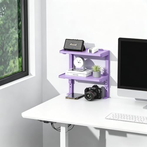 Image of 2-Tier Desk Shelf, Expandable Under Desk Storage, Clamp on Desk Shelf, Desktop Accessories for Offices, Study Rooms, and Game Rooms (Purple)
