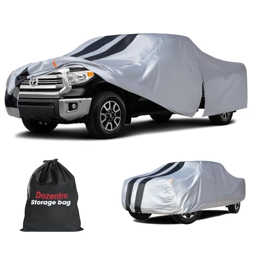 Image of Toyota Tundra Truck Cover Custom Fit 1999-2021 Double Cab /CrewMax Cab Short Bed(5.5'-6.5') with Door Zipper, 10 Layers Pickup Truck Cover Waterproof All Weather, Car Tarp for Wind Dust Sun Protector.