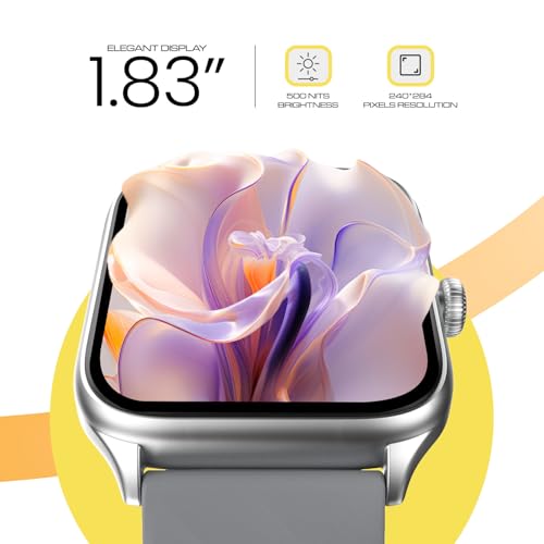 Image of CELLECOR E1 Flex 1.83 inch (46.48mm) HD Display Smart Watch, 500 Nits, 60Hz Refresh Rate, Bluetooth Calling, AI generated Watch Faces, 100+ Sports Modes, Health Suite, Voice Assistance (Silver-Grey)