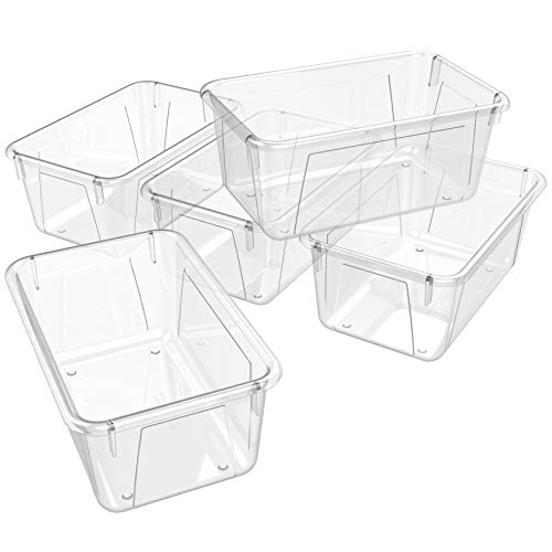 Image of Storex Small Cubby Bins - Plastic Storage Containers for Classroom, 12.2 x 7.8 x 5.1 inches, Clear, 5-Pack (62464A05C)