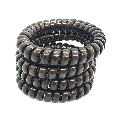 4 PCS LARGE THICK Spiral Hair Ties, Plastic Hair Coil Bands, Spiral Ponytail Holder Phone Cord Bobbles Bands Set for Women Girls Hair Accessories (Black) Cover