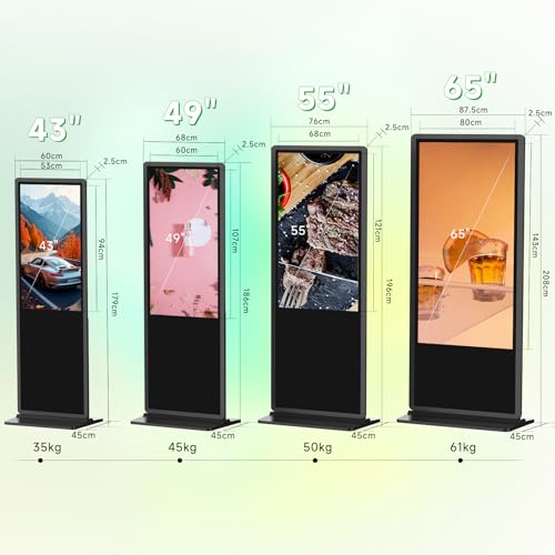 YIXZSWD Touch Screen Digital Kiosk, 65 Inch Interactive Digital Signage Display for Retail, Mall, Office Lobby, Events, Advertising Board with Built-in Media Player