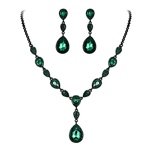 EleQueen Women's Cubic Zirconia Teardrop Y-Necklaces Dangle Earrings Jewelry Sets for Brides Bridesmaids