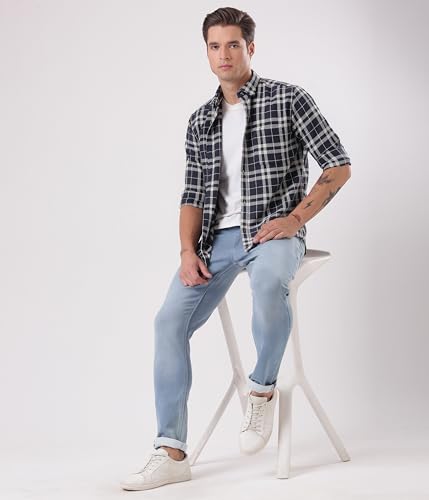 Image of TURMS Men's Casual Checks Shirts, Odor Control, Moisture Wicking, Button Down Collar, Cool Tech Cotton Fabric, Tailored Fit, Full Sleeve
