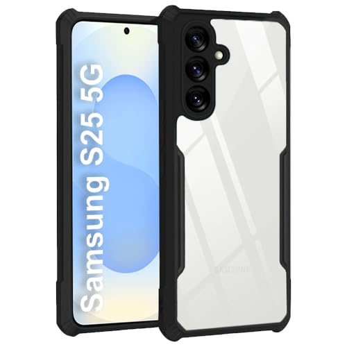 Image of TheGiftKart Shockproof Crystal Clear Back Cover Case for Samsung Galaxy S25 5G | 360 Degree Protection | Protective Design | Transparent Back Case Cover (PC & TPU, Black Bumper)