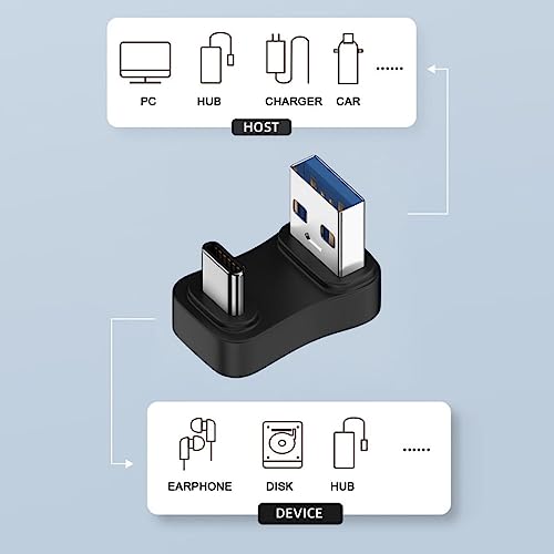 chenyang USB 3.0/3.1 Connector USB C to USB 3.0 Data 10Gbps Charge Adapter 180 Degree U Shape UP Angled, Black - Image 3