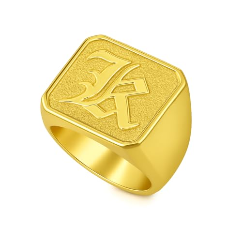 MOLICACI 14K Gold Initial Letter Ring for Men, 10K 14K