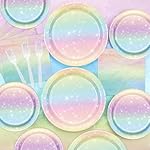 Pastel Rainbow Party Supplies for 20 Guests - Disposable Tableware Set Includes Pastel Paper Plates, Napkins, Forks, Tablecloth for Girls Birthday Party, Baby Shower - Image 3