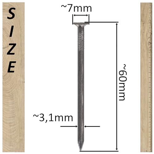 Set de 300 clavos de cabeza plana AERZETIX Ø3.1x60mm, diámetro de cabeza 7mm, acero, color plata para carpintería y revestimiento miniatura 4