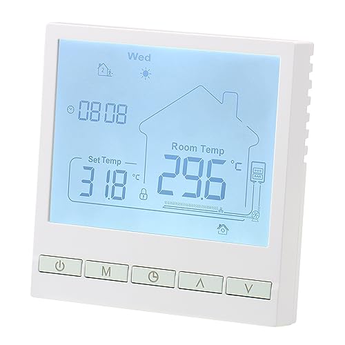 Wengart Termostato Digital WG903 (3A), Doble Salida para Suelo Radiante Y Caldera De Gas, Función De Vinculación De Caldera Mural, Programable, Pantalla LCD, Compatible con Caja Redonda 60mm, Blanco