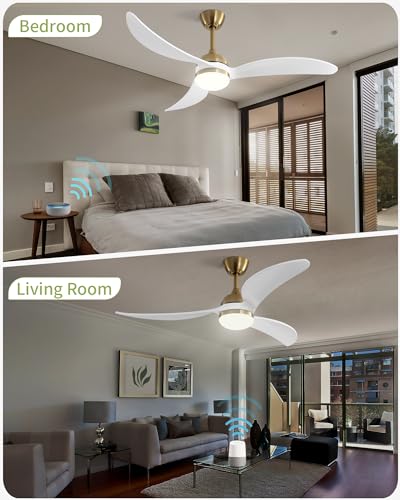 Caci Mall Gold And White Ceiling Fan With Lights, 52 Inch Low Profile Flush Mount Wood Ceiling Fan, Smart Ceiling Fans With Led Light And Remote/Voice/App Control For Bedroom thumb #5
