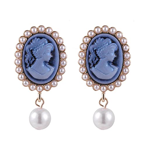 MAJFK Vintage camée Reine tête Portrait Boucles d'oreilles à la Mode Perle Goujon tempérament Simple Romantique Bijoux pour Femme Saint Valentin Cadeaux Cover