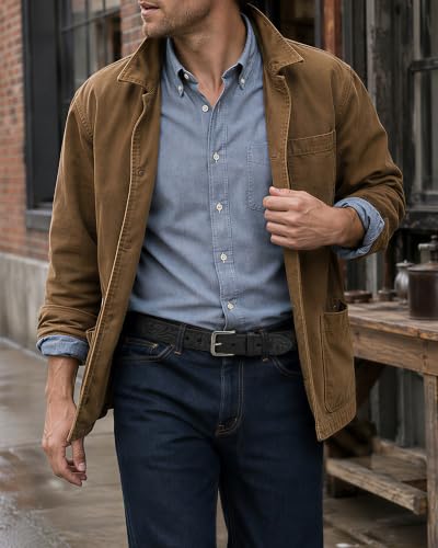 Image of CHAOREN Mens Belts Casual for Jeans - Full-Grain Leather, Durable Cowhide | Solid Buckle, Classic Style, Handmade, Daily Wear, Gift Box