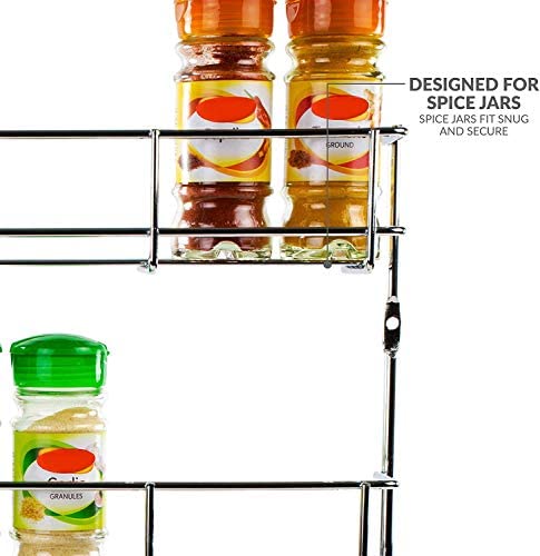Image of andrew james 1 /2 /3 /4 /5 Spice Rack Organiser - No Assembly Needed | Chrome Hanging Spice Shelf for Inside Cupboard Door or Wall Mounted | Kitchen Organiser (3 Tier)