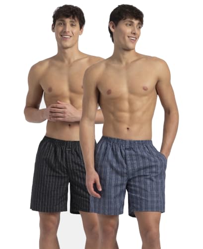Image of Jockey 1223 Men Super Combed Mercerized Cotton Woven Checkered Boxer Shorts with Side Pocket (Pack of 2, Colors & Prints May Vary)