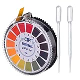 VIEVRE pH Teststreifen, pH Wert Teststreifen mit Pack of 2 Pipette Droppers(3ml), Urin Teststreifen, pH Papier, pH Teststreifen Pool, Lackmus Teststreifen, pH Value Full Range 0-14, 5 m/Roll