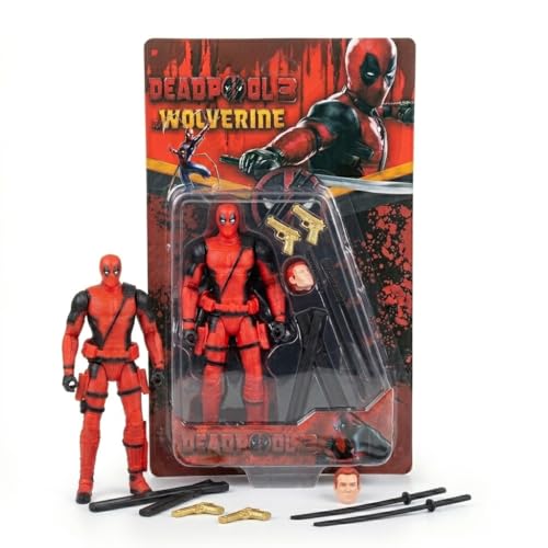 Image of Premium Deadpool Action Figure Collectible, Superhero Display Toy with Weapons, Extra Face & Articulated Design