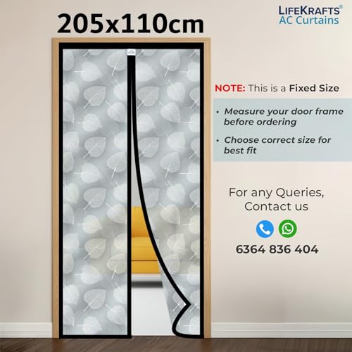 Image of LifeKrafts AC Curtain | Thermal Screen | Insulated | Leaf Design Pattern | Non-Transparent EVA Material | Insect Screen, Pest & Dust Control, Privacy Screen| Size 205 x 110 cm | Non-Customizable