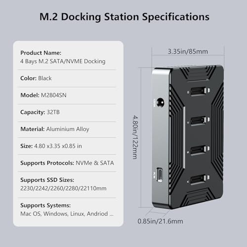 Base externa para 4 SSD M.2 NVME SATA USB 3.2 Gen 2 10Gbps miniatura 2