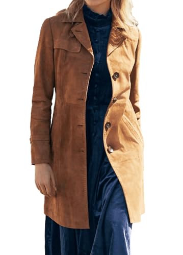 Womens Long Body Real Suede Leather Trench Coat for Womens Lapel Collar Double Breasted Car Coat Oversized3