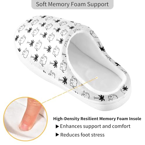 Soft Cute Elephant Palm Tree Black and White House Slippers for Woman Men,Fuzzy Slippers Cozy Memory Foam House Shoes Gifts for Women Men Size 14/15 23021083