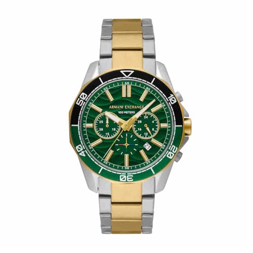 Image of Armani Exchange Silver Tone Watch for Men, Quartz Chronograph Movement and 44mm Case Size with Stainless Steel Strap